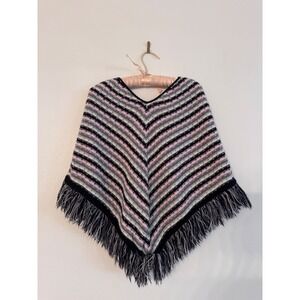 Y2k Striped Fringe Poncho